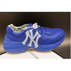 Women and Men Gucci Rhyton Ny Yankees Leather Sneakers in Blue Leather