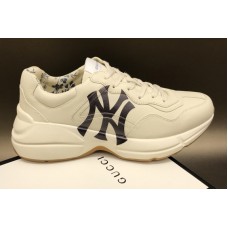 Women and Men Gucci Rhyton Ny Yankees Leather Sneakers in White Leather
