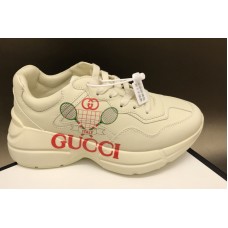 Women and Men Gucci Rhyton Tennis Sneakers in White Leather