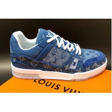 Louis Vuitton 1A7S4Z LV Trainer sneaker In Blue Monogram denim