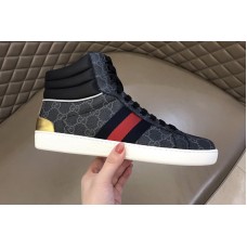 Gucci 555197 Men&#8217;s Ace GG high-top sneaker in Black GG Supreme canvas