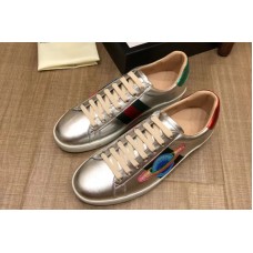 Gucci 386750 GG Ace embroidered sneaker Silver Leather Mens and Women Size