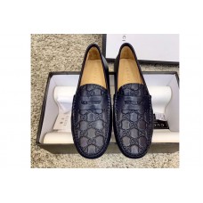 Gucci 431063 Signature driver Shoes Blue Leather