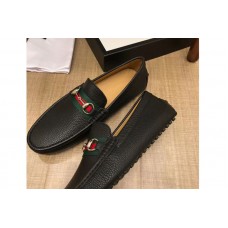 Gucci 450892 Leather driver with Web Shoes Black Leather