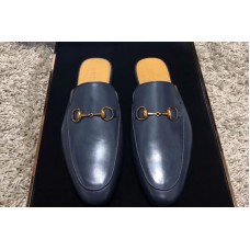 Gucci ‎426219 Leather Horsebit slipper and shoes Blue Leather