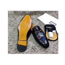 Gucci ‎457135 Princetown embroidered slipper with wolf print Black Real Crocodile Leather