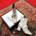 Gucci Heel 7.5cm Double G Fringe Leather Boots Gold Thread Embroidered Bees And Stars 551545 White 2018