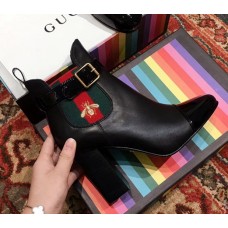 Gucci Heel 9cm Web Bee Ankle Boots with Belt Black 2018