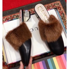 Gucci Crystal and Fur Slipper Black Runway