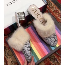 Gucci Crystal and Fur Slipper Python Pattern Runway