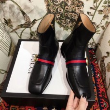 Gucci Web Strap With Double G Leather Boots Black 2018