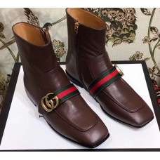 Gucci Web Strap With Double G Leather Boots Coffee 2018