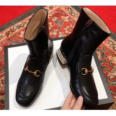 Gucci Horsebit Leather Ankle Boots With Crystals Black 2018
