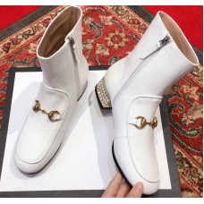 Gucci Horsebit Leather Ankle Boots With Crystals White 2018