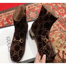 Gucci Horsebit GG Velvet Ankle Boots With Crystals Coffee 2018