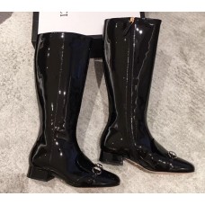 Gucci Horsebit Patent Leather High Boots Black 2018