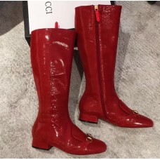 Gucci Horsebit Patent Leather High Boots Red 2018