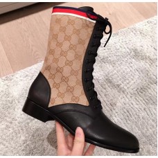 Gucci GG and Leather Lace-Up Boots Black 2018