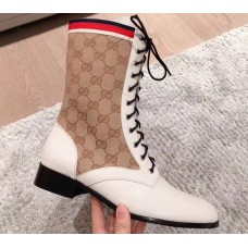 Gucci GG and Leather Lace-Up Boots White 2018