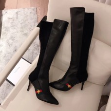 Gucci Heel 8.5cm Web Bee Knee Boots Black 2018