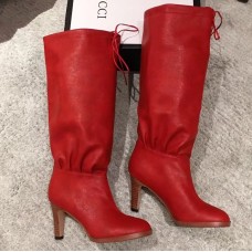 Gucci Leather Mid-Heel Boots Red 2018