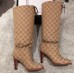 Gucci GG Canvas Mid-Heel Boots Beige 2018