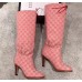 Gucci GG Canvas Mid-Heel Boots Pink 2018