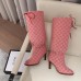 Gucci GG Canvas Mid-Heel Boots Pink 2018