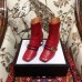 Gucci Web and Double G Leather Pearls Mid-heel Ankle Boots Red 2018