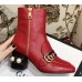 Gucci Web and Double G Leather Pearls Mid-heel Ankle Boots Red 2018