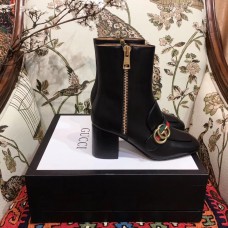 Gucci Web and Double G Leather Mid-heel Ankle Boots Black 2018