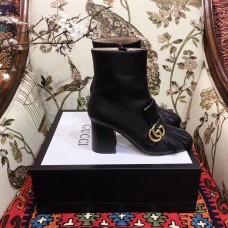 Gucci Fringe and Double G Leather Ankle Boots Black 2018