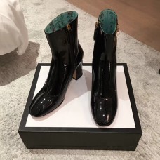 Gucci Bee Patent Leather Ankle Boots Black 2018