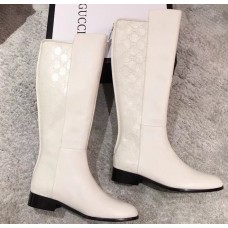 Gucci GG and Leather High Boots Creamy 2018