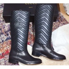 Gucci GG Matelasse Chevron and Heart Leather High Boots Black 2018