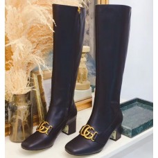 Gucci Double G Leather Knee Boots 524657 Black 2018