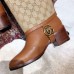 Gucci Double G Leather Knee Boots 549691 Brown with GG Gaiter 2018