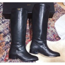 Gucci Feline Head and Double G Leather Knee Boots 549678 Black 2018