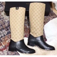 Gucci Feline Head and Double G Leather Knee Boots 549678 Beige 2018