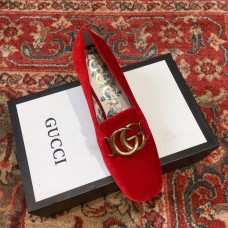 Gucci Velvet Mid-Heel Pumps Red with Double G 526465