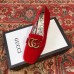 Gucci Velvet Mid-Heel Pumps Red with Double G 526465