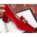 Gucci Velvet Mid-Heel Pumps Red with Double G 526465