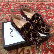 Gucci Horsebit GG Velvet Loafers/Pumps with Crystals 522698 Coffee