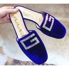 Gucci Crystal G Slipper Velvet Blue 2019