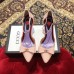 Gucci Heel 8cm Patent Leather Silver-toned Spikes Sandals with Bow Nude Pink 2019