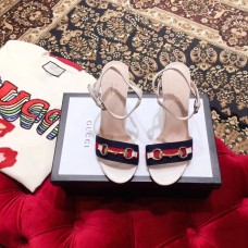 Gucci Heel 6.5cm/10.5cm Web Horsebit Fabric and Leather Sandals White 2019