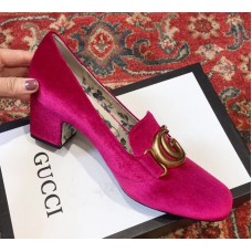 Gucci Velvet Mid-heel Pumps with Double G 526465 Pink 2018