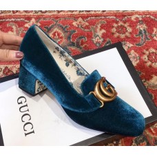 Gucci Velvet Mid-heel Pumps with Double G 526465 Blue 2018