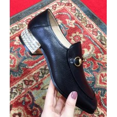 Gucci Horsebit Leather Loafers/Pumps with Crystals 523097 Black 2018