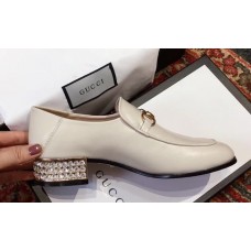 Gucci Horsebit Leather Loafers/Pumps with Crystals 523097 White 2018